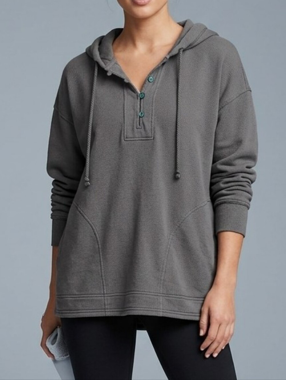 Aerie Grey Henley Oversized Hoodie Sweatshirt XS